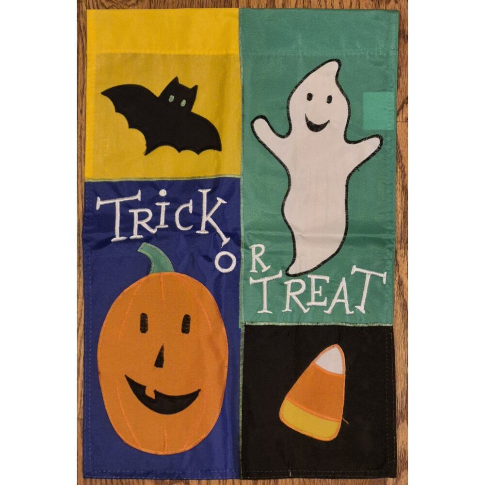 Colorful Vintage Halloween Trick or Treat Embroidered Yard Flag 12x18" Jetmax